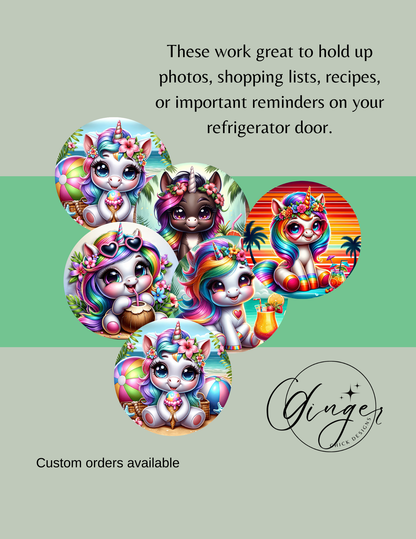 Unicorns Button Magnets - Set of 6 (1-Inch Each)