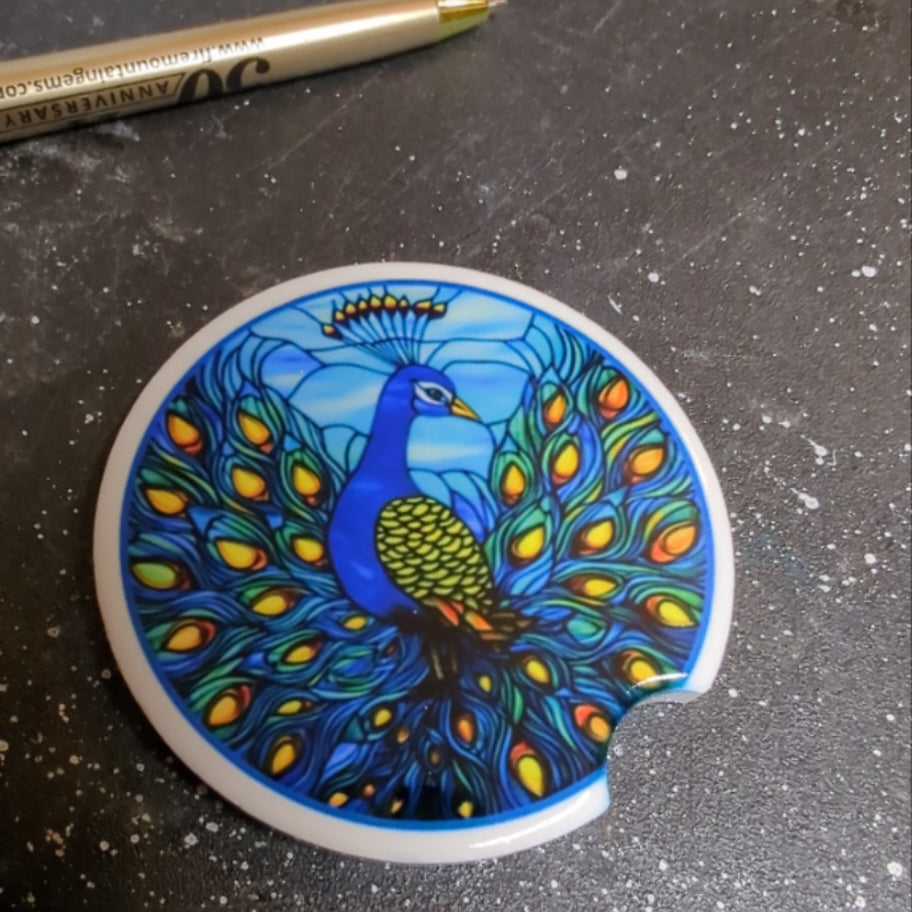 Stained Glass Peacock Car Coaster