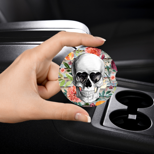 Flowers Skull Car Coaster