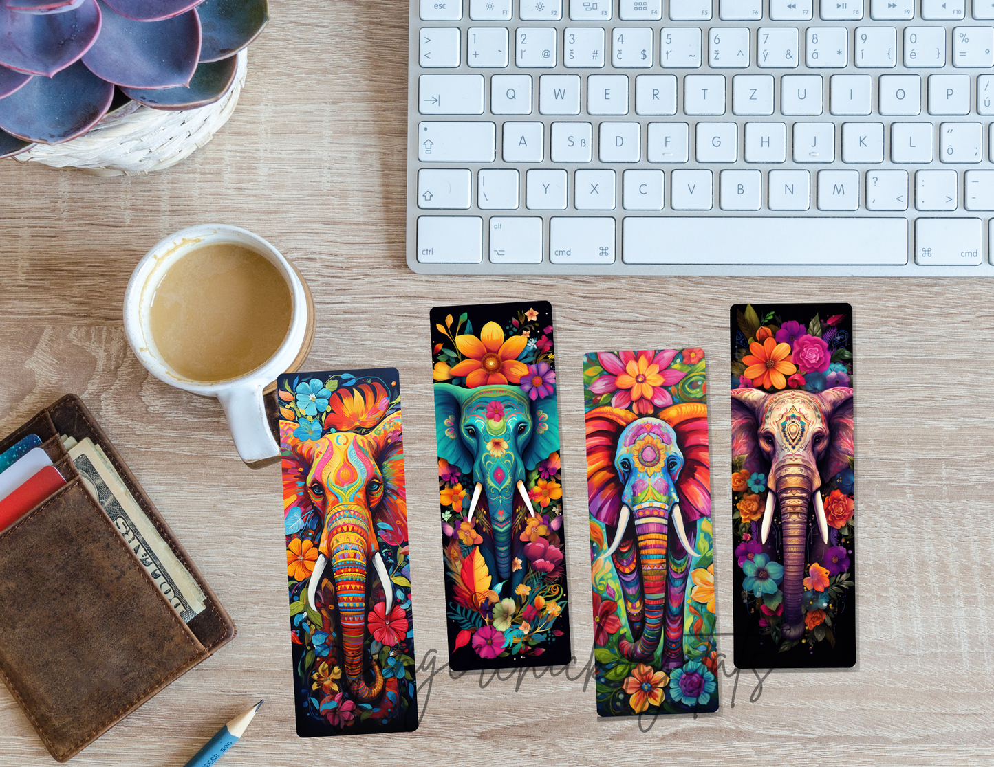 Painted Elephants Sublimation Bookmark