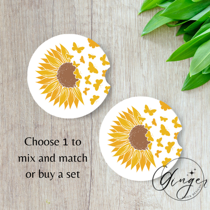 Sunflower Butterfly Car Coaster