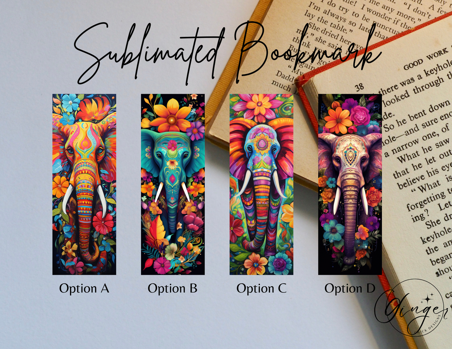 Painted Elephants Sublimation Bookmark