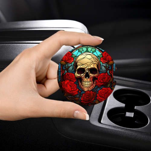 Stained Glass Skull Car Coaster