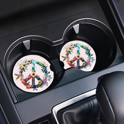 Flower Peace Sign Car Coaster