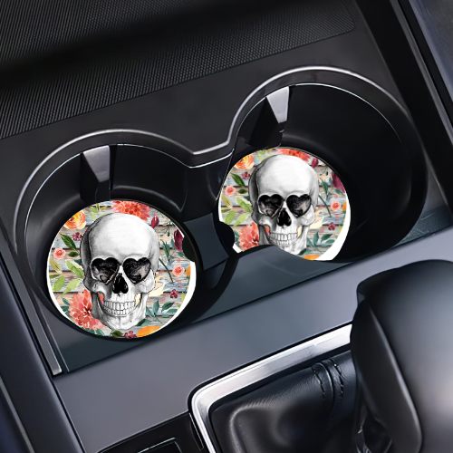 Flowers Skull Car Coaster