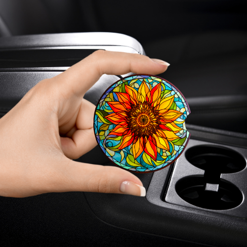 Stained Glass Sunflower Car Coaster