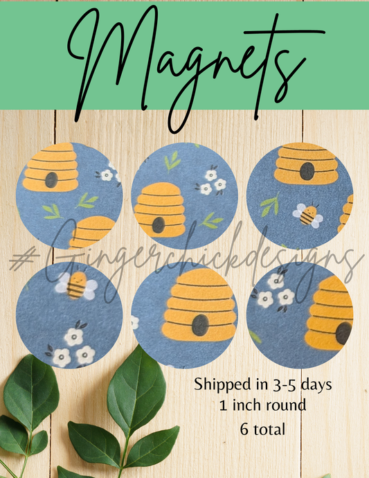 Honey Comb Button Magnets - Set of 6 (1-Inch Each) - Vibrant and Fun Fridge Magnets