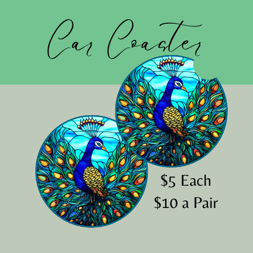 Stained Glass Peacock Car Coaster