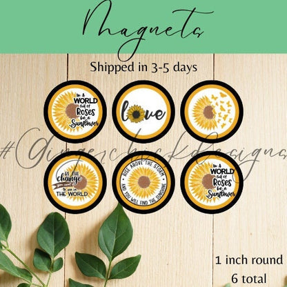 Sunflower Button Magnets