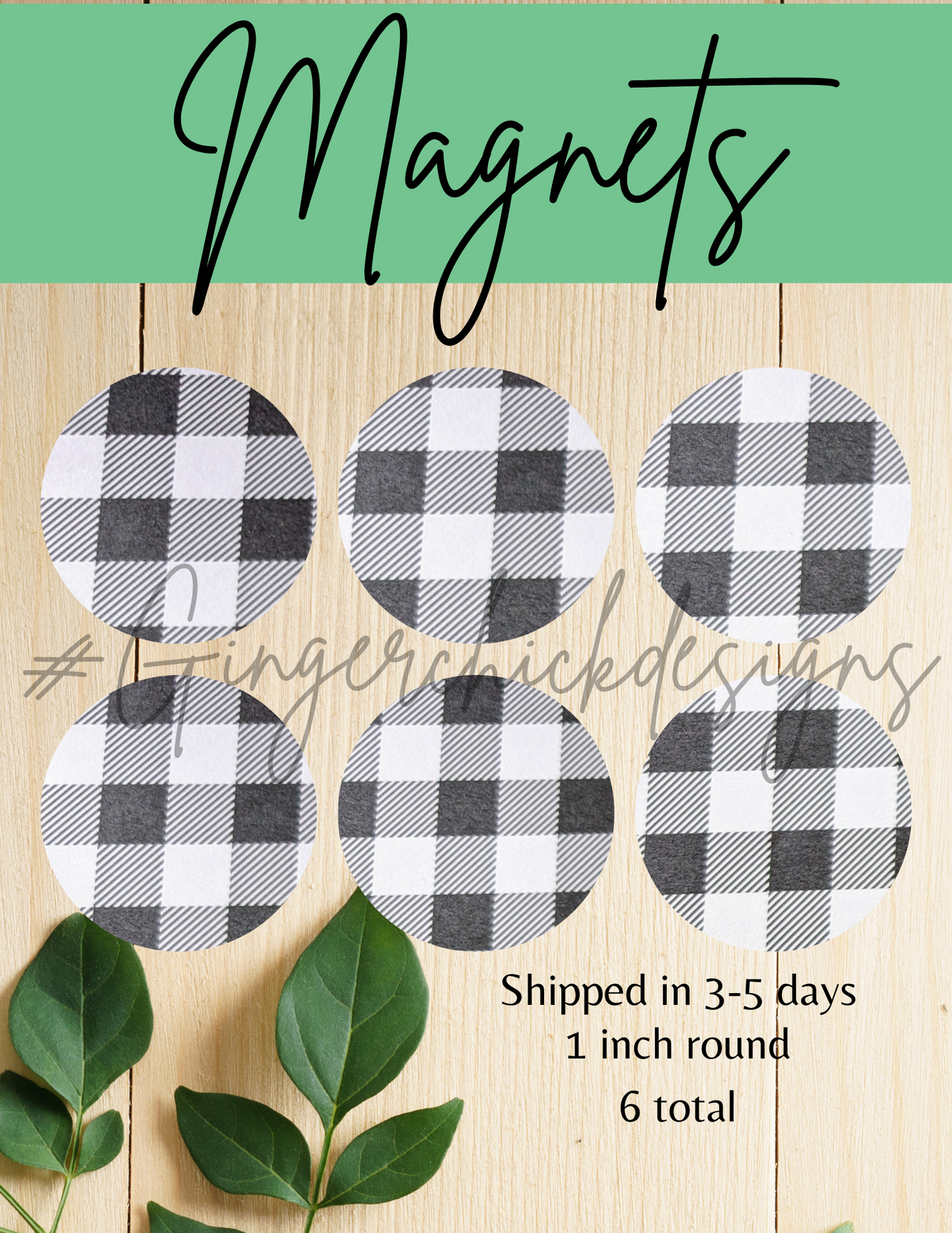 White Buffalo Plaid Button Magnets - Set of 6 (1-Inch Each) - Vibrant and Fun Fridge Magnets