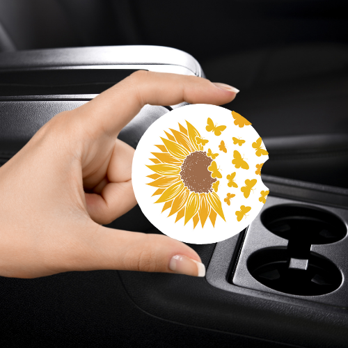 Sunflower Butterfly Car Coaster