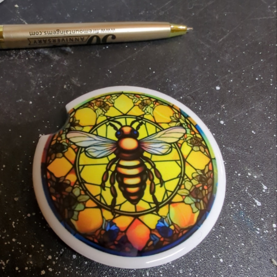 Stained Glass Bee Car Coaster