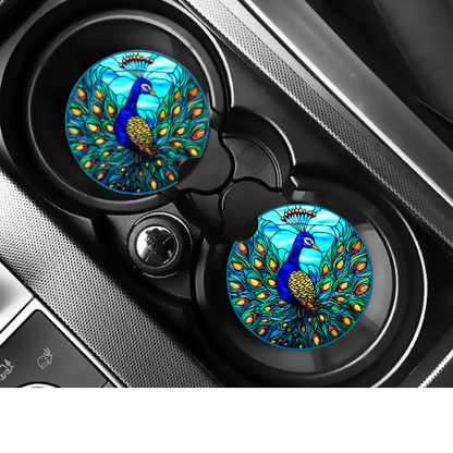 Stained Glass Peacock Car Coaster