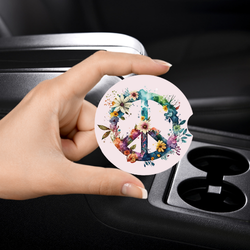 Flower Peace Sign Car Coaster