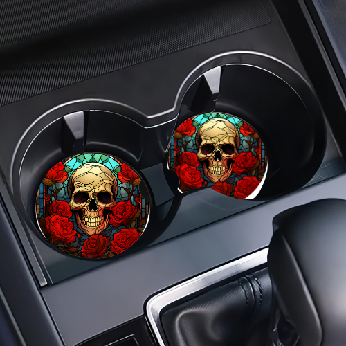 Stained Glass Skull Car Coaster