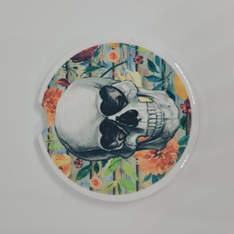 Flowers Skull Car Coaster