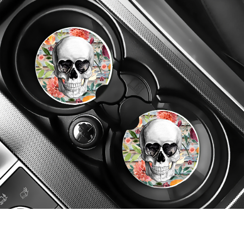 Flowers Skull Car Coaster