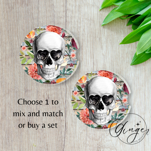 Flowers Skull Car Coaster