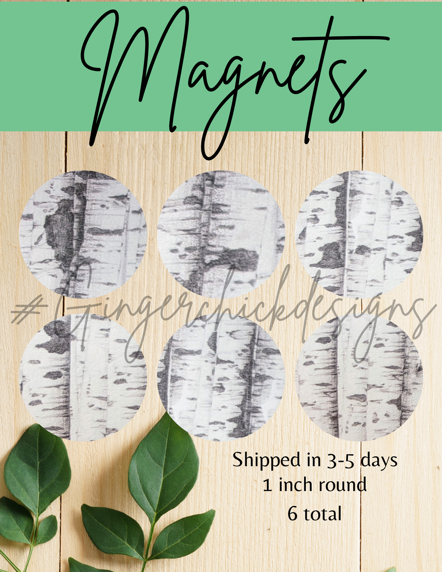 Birch Tree Button Magnets - Set of 6 (1-Inch Each) - Vibrant and Fun Fridge Magnets