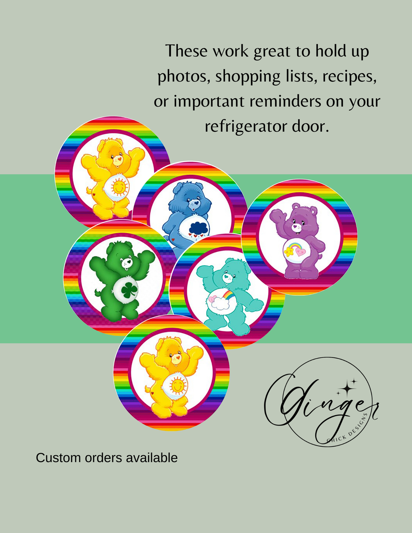 Care Bears Button Magnets - Set of 6 (1-Inch Each) - Vibrant and Fun Fridge Magnets