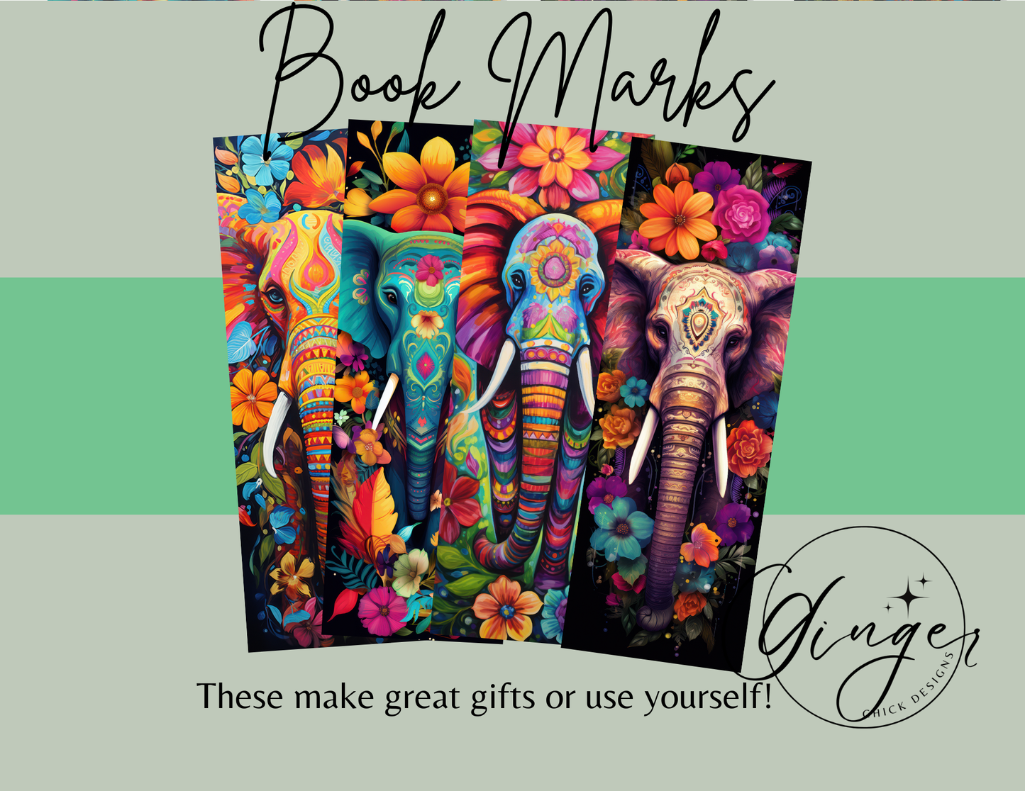 Painted Elephants Sublimation Bookmark