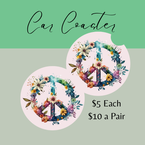 Flower Peace Sign Car Coaster