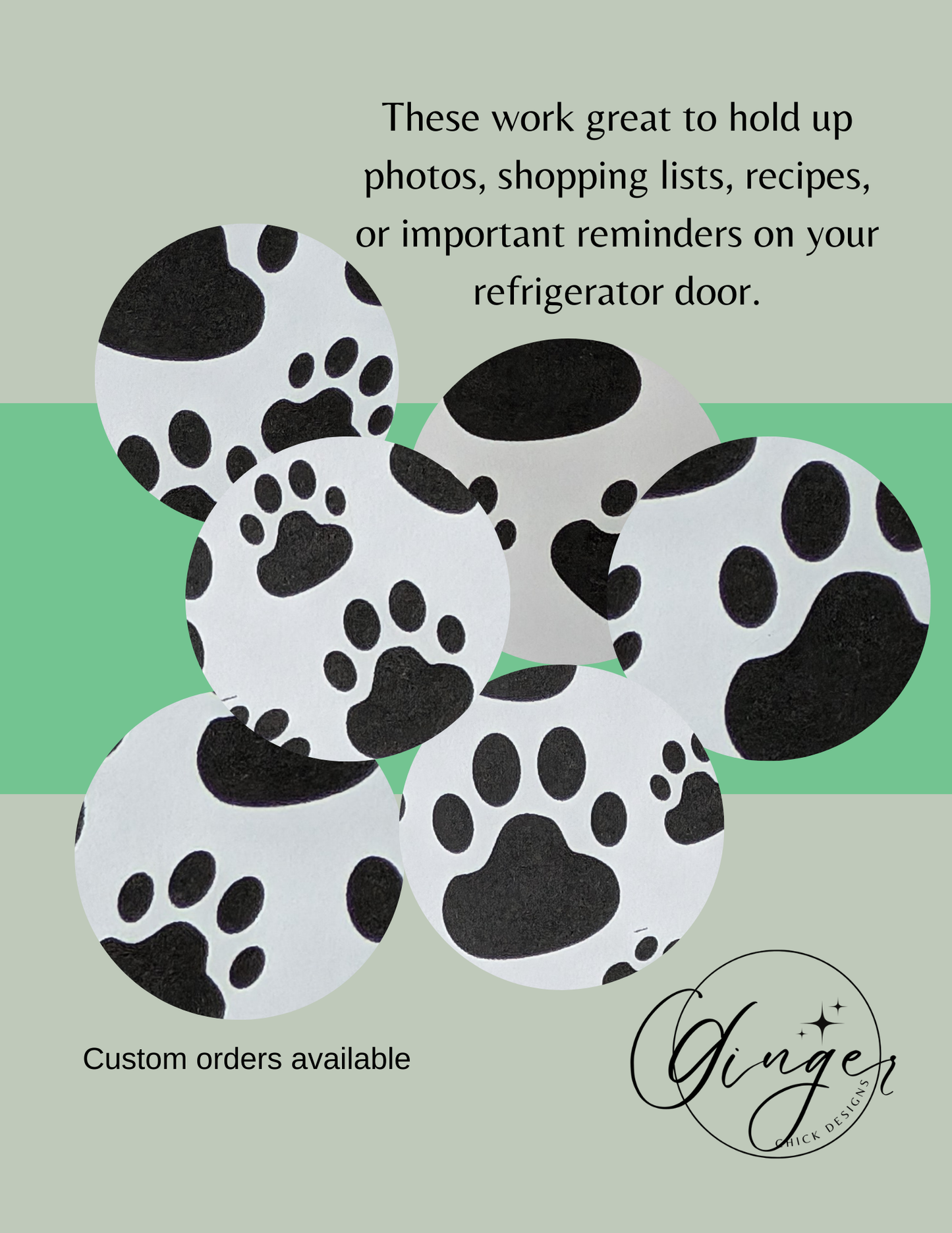 Paw Print Button Magnets - Set of 6 (1-Inch Each)