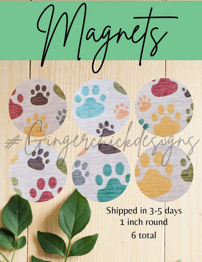 Rainbow Paw Print Button Magnets