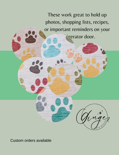 Rainbow Paw Print Button Magnets