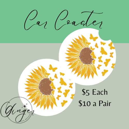 Sunflower Butterfly Car Coaster