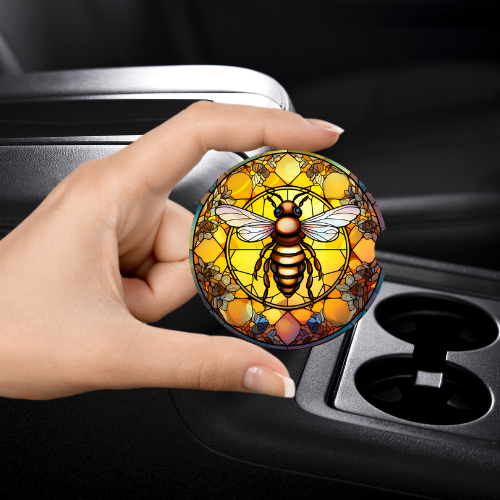 Stained Glass Bee Car Coaster