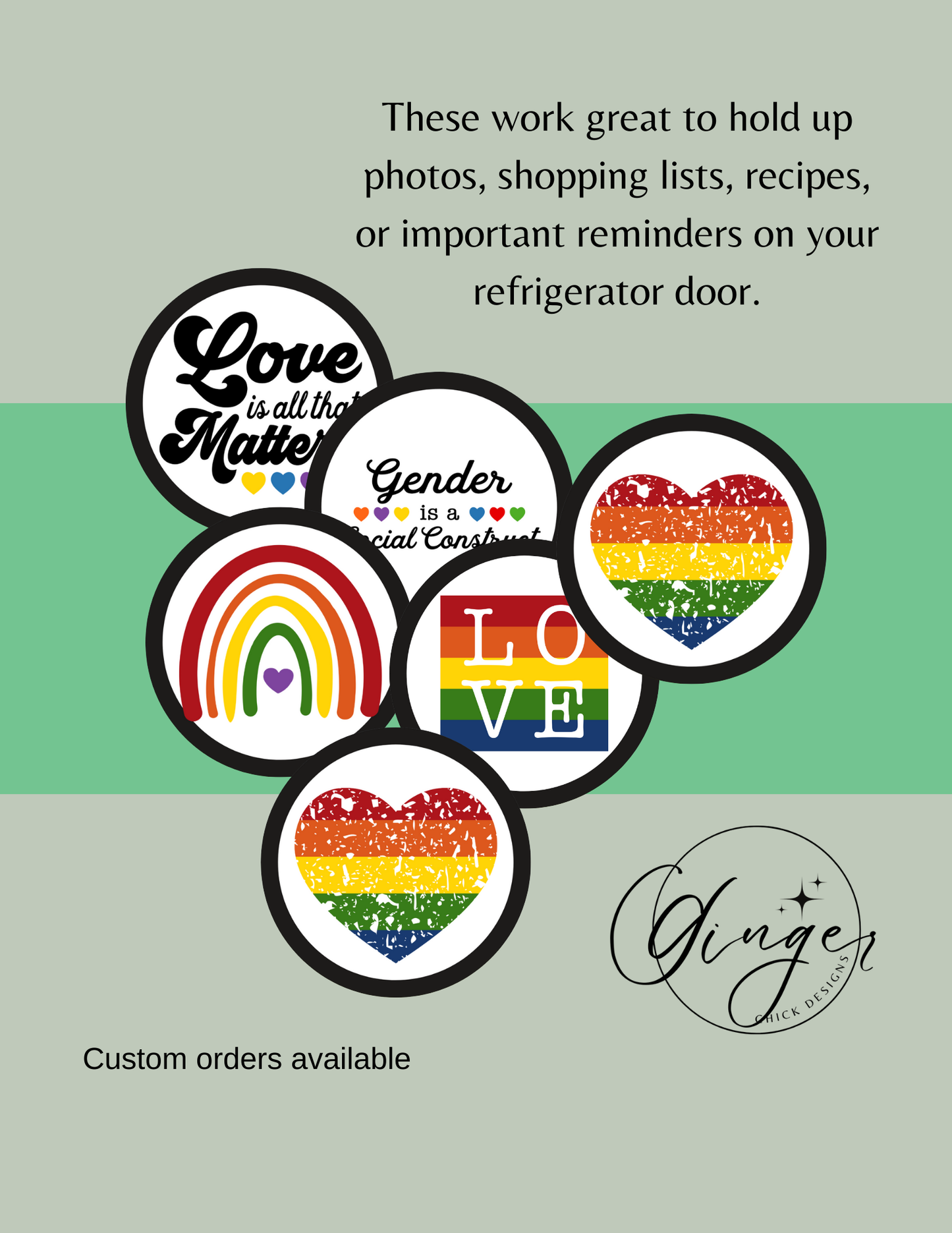 Pride Button Magnets - Set of 6 (1-Inch Each) - Vibrant and Fun Fridge Magnets