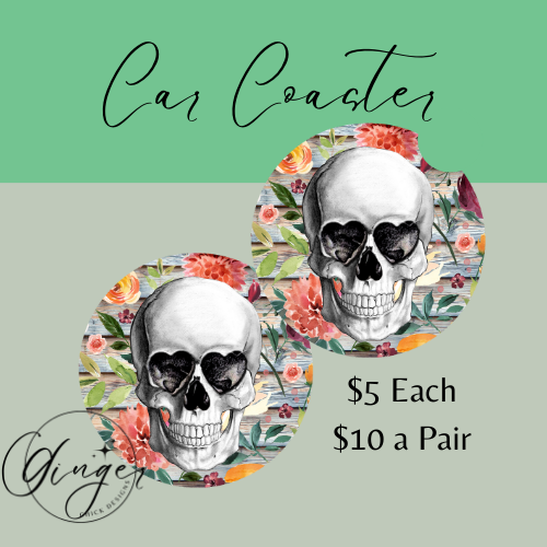 Flowers Skull Car Coaster