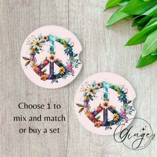 Flower Peace Sign Car Coaster