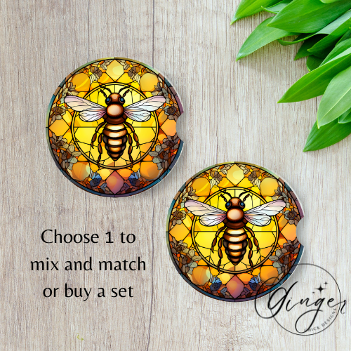 Stained Glass Bee Car Coaster