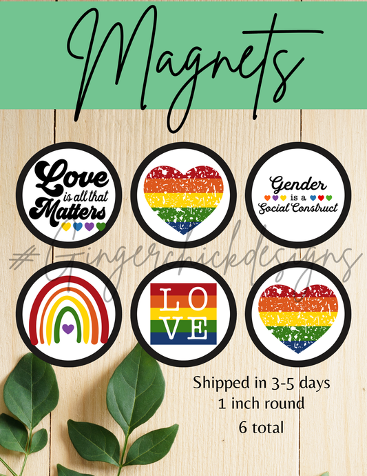 Pride Button Magnets - Set of 6 (1-Inch Each) - Vibrant and Fun Fridge Magnets