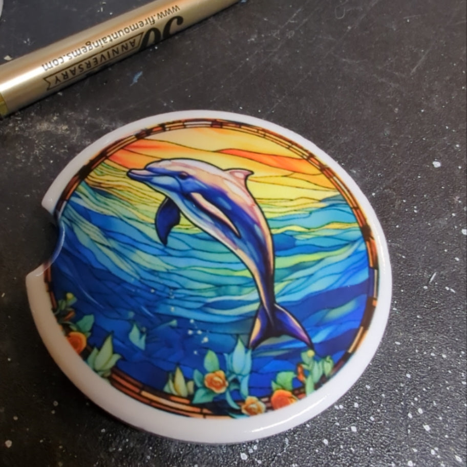 Stained Glass Dolphin Car Coaster