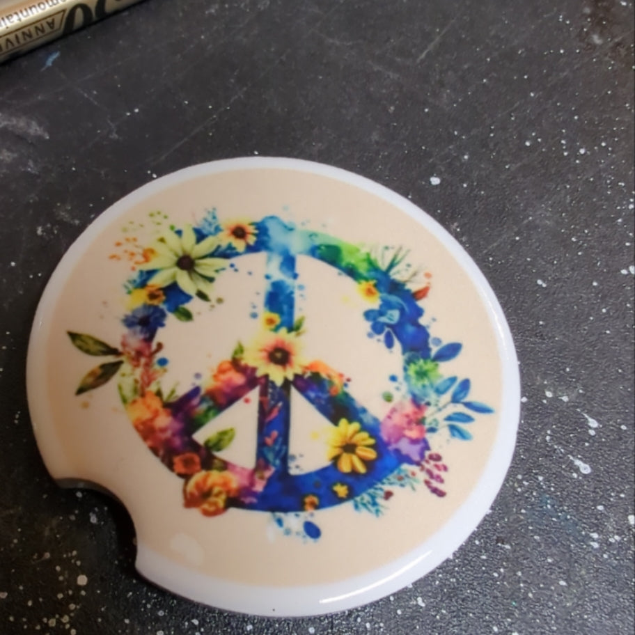 Flower Peace Sign Car Coaster