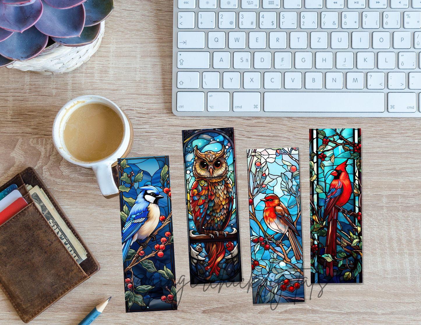 Stained Glass Birds Sublimation Bookmark