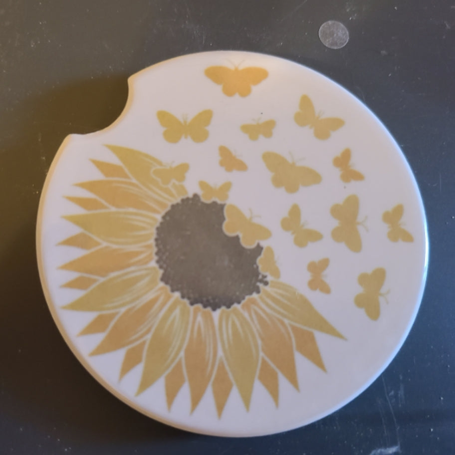 Sunflower Butterfly Car Coaster