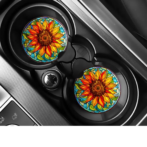 Stained Glass Sunflower Car Coaster