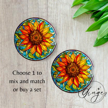 Stained Glass Sunflower Car Coaster