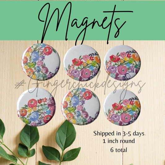 Rainbow Flowers Button Magnets
