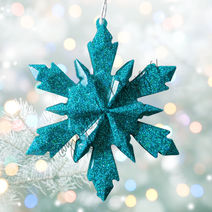 Teal Sparkle Resin Snowflake Ornament