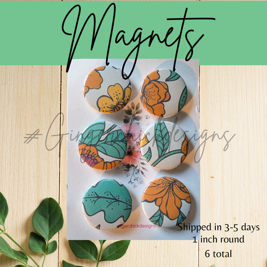 Vintage Flowers Button Magnets