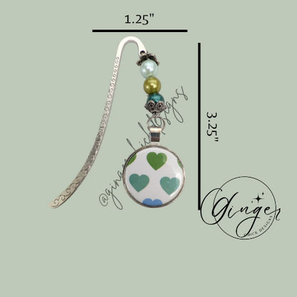 Green Hearts Hook Bookmark