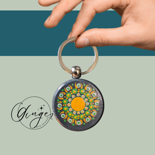 Yellow Blossom Mandala Dot Keychain