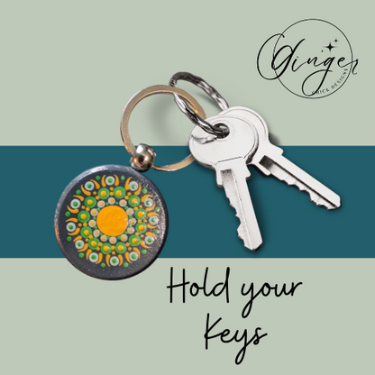 Yellow Blossom Mandala Dot Keychain